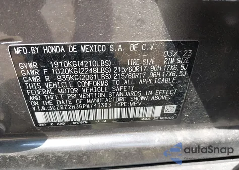 2023 Honda Hr-V Awd Lx from USA, damaged, VIN 3CZRZ2H36PM743383